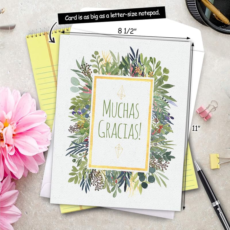 Spanish Thank You Card - Muchas Gracias - 8.5 x 11 Inch