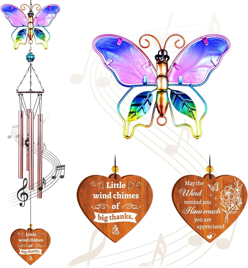 Thank You Gift - Butterfly Wind Chime with Engraved Message