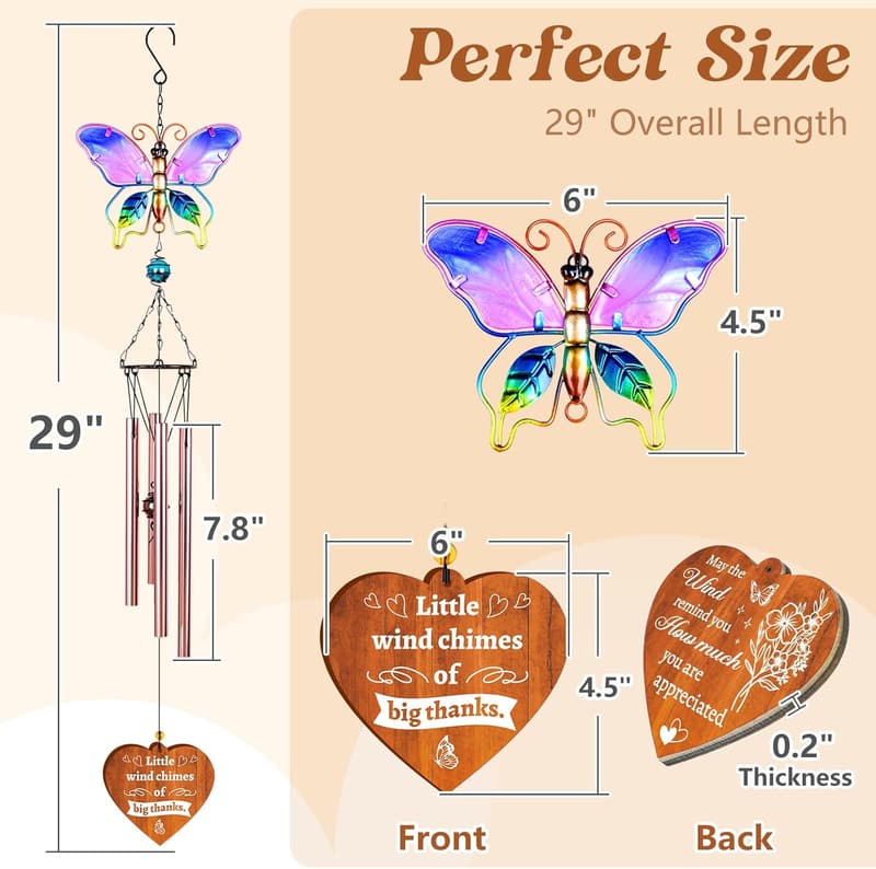 Thank You Gift - Butterfly Wind Chime with Engraved Message