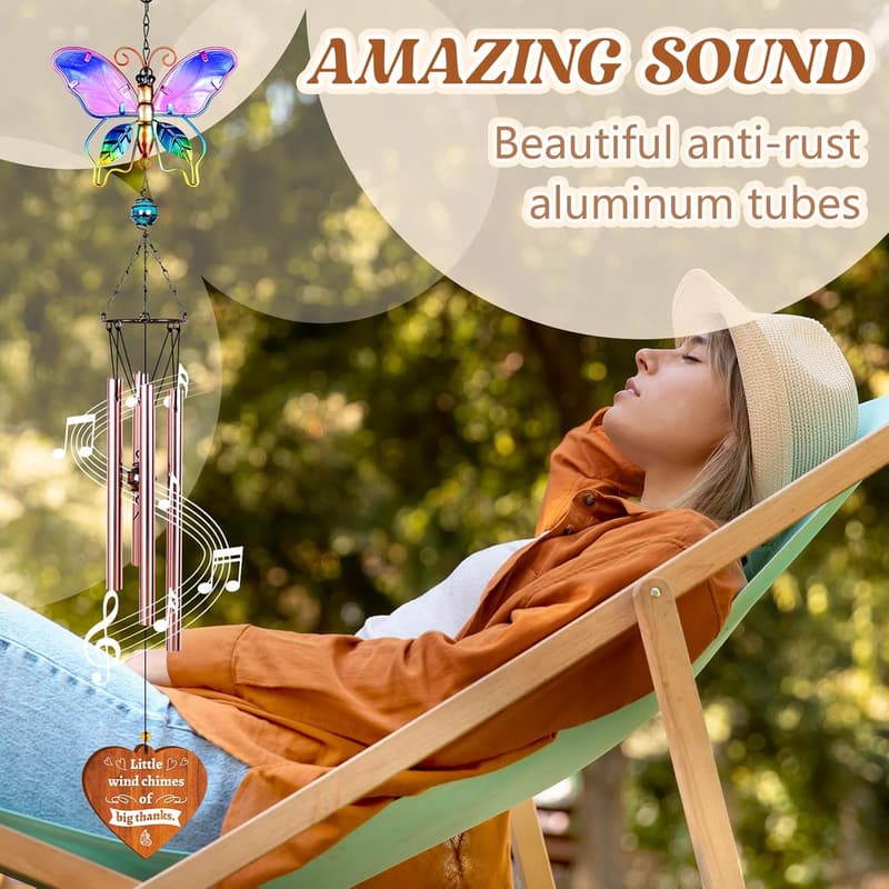 Thank You Gift - Butterfly Wind Chime with Engraved Message