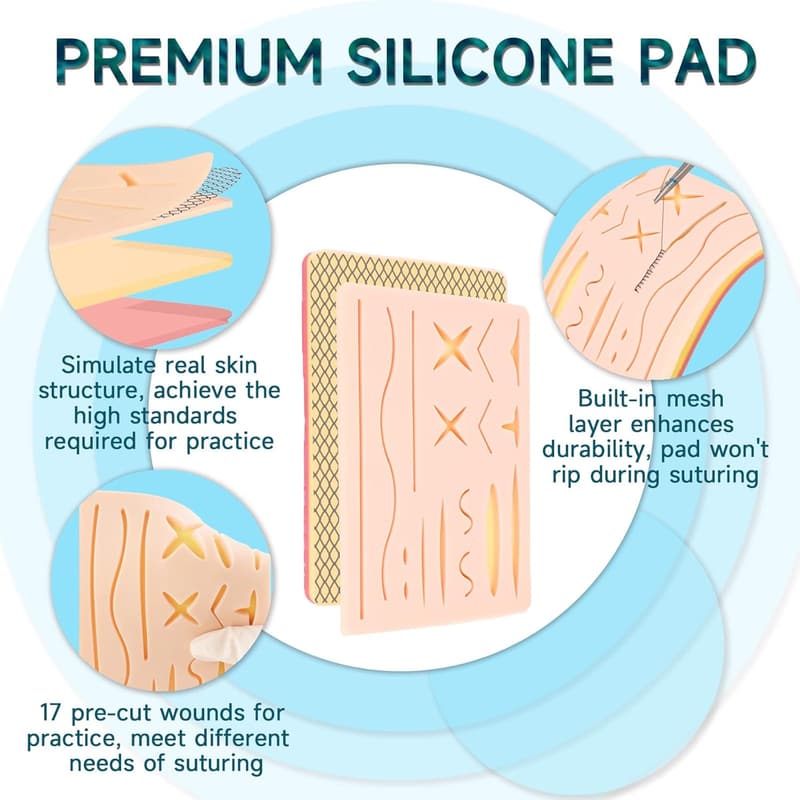 Medical Student Suture Practice Kit - 20-Piece Silicone Set