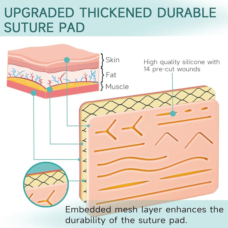 Suture Practice Kit for Medical Students with Reusable Pad & Threads