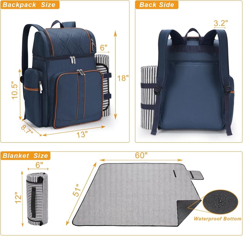 Insulated Picnic Backpack Set for 4 - Beach & Camping Ready