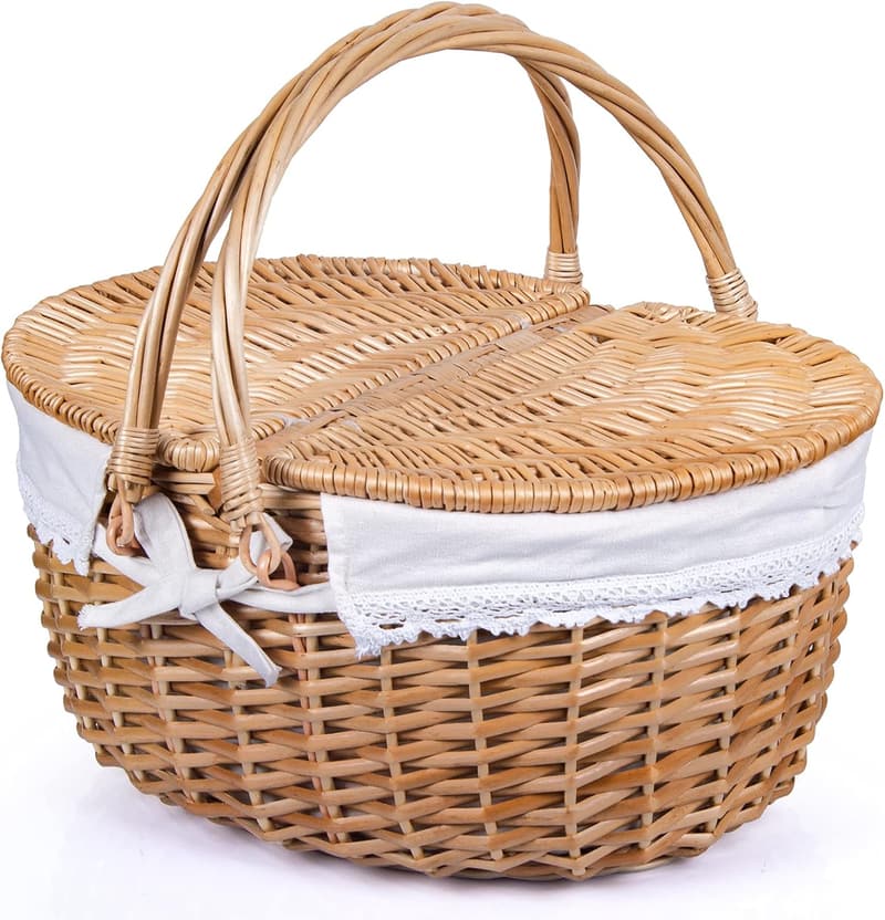 Easter Picnic Basket with Lid and Washable Lining