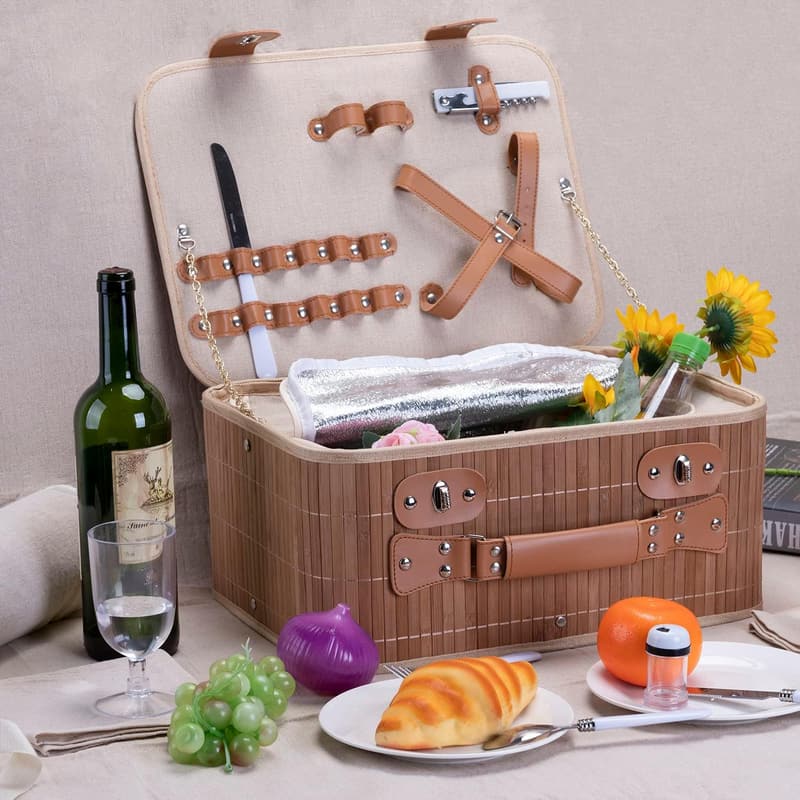 Insulated Picnic Basket Set for 2 with Waterproof Blanket