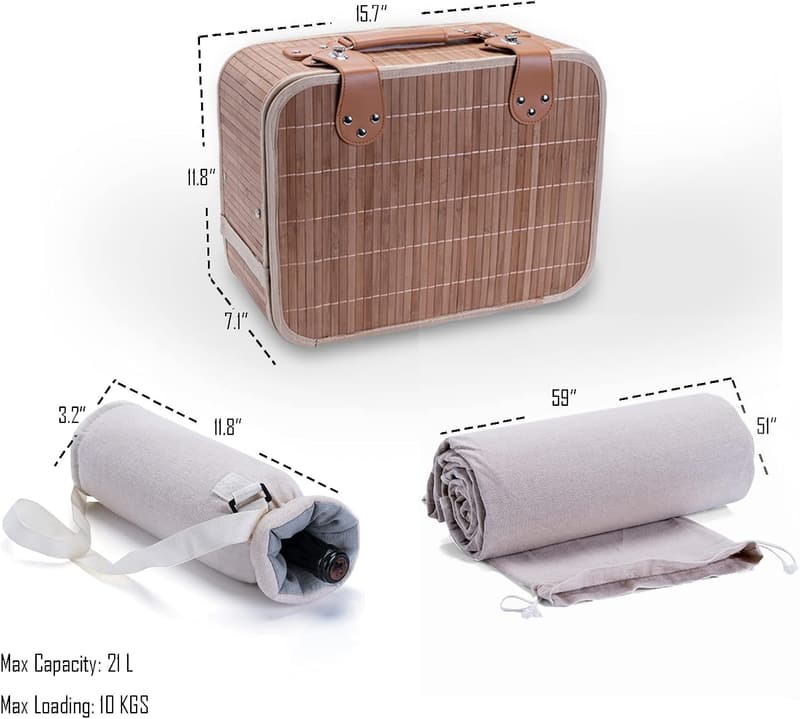 Insulated Picnic Basket Set for 2 with Waterproof Blanket