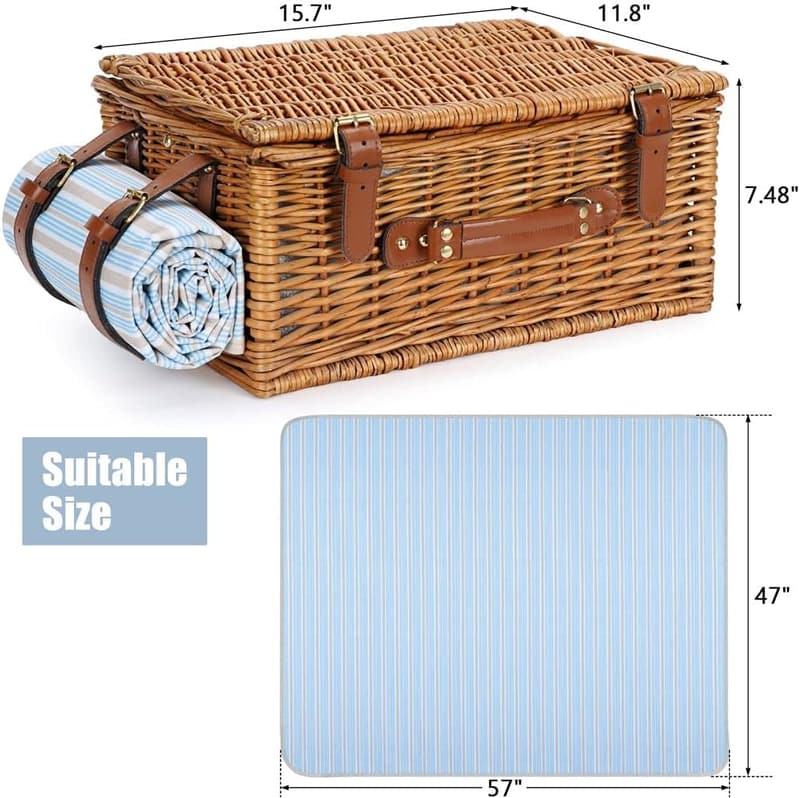 Picnic Basket Set for 2 with Insulated Cooler & Blanket