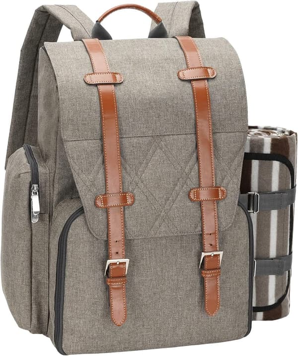 Picnic Backpack Set for 4 with Insulated Cooler & Blanket