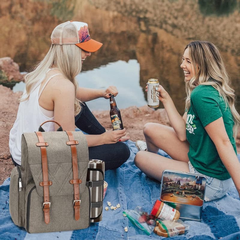 Picnic Backpack Set for 4 with Insulated Cooler & Blanket