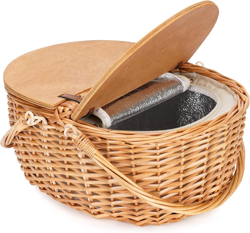 Vintage-Style Wicker Picnic Basket with Cooler for Outdoor Events