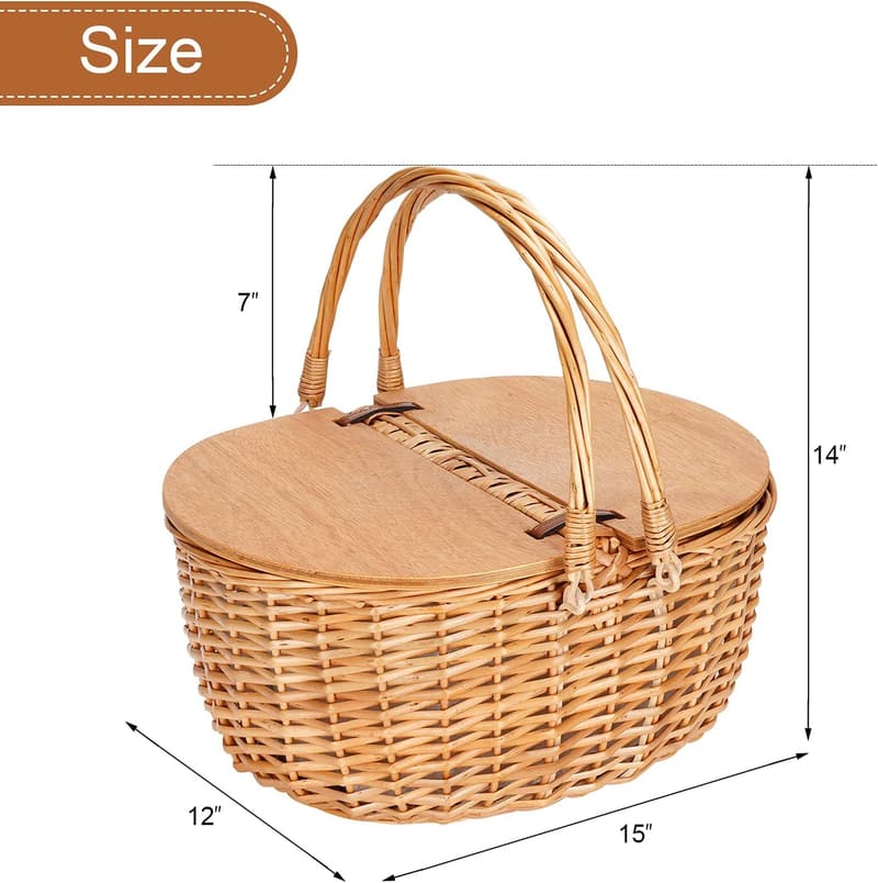 Vintage-Style Wicker Picnic Basket with Cooler for Outdoor Events