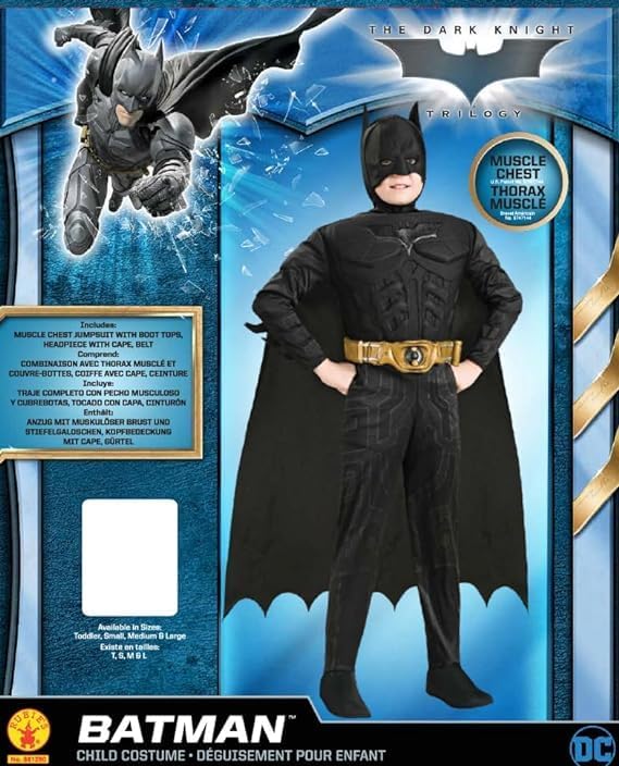 Batman Deluxe Muscle Chest Costume with Mask & Cape for Kids