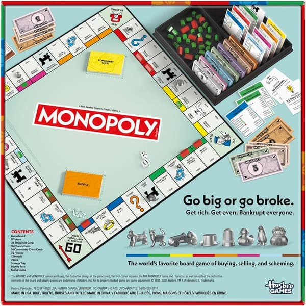 Monopoly Board Game with Storage Tray & Larger Tokens