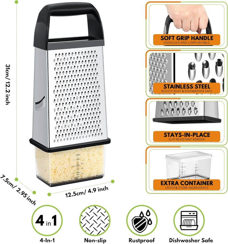 Stainless Steel Cheese Grater with Container for Kitchen Use