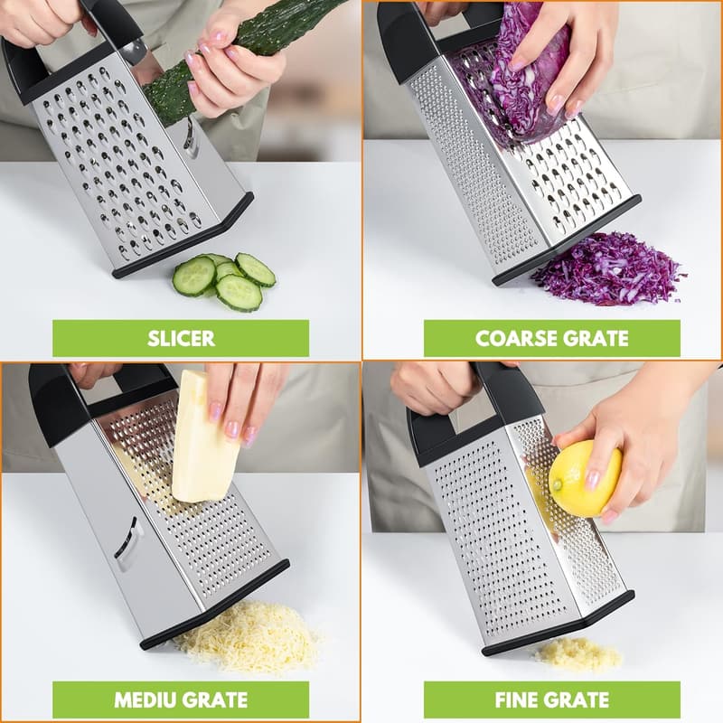 Stainless Steel Cheese Grater with Container for Kitchen Use