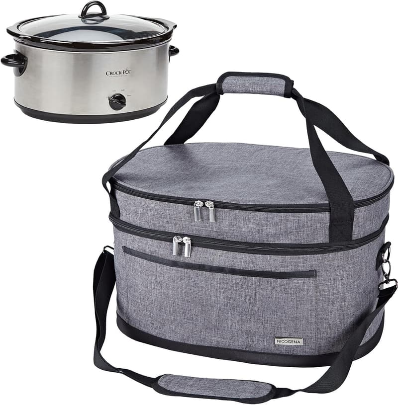 Insulated Slow Cooker Carrier with Pocket for 6-8 Quart Pots