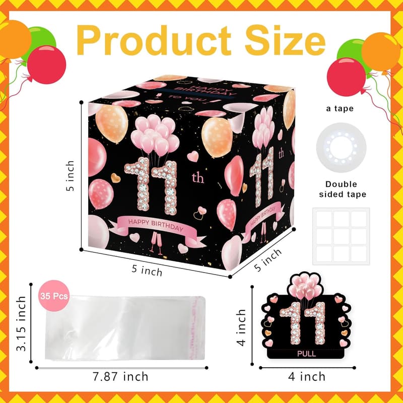 11th Birthday Gift Box with Cash Envelopes & Decorations (35 PCS)
