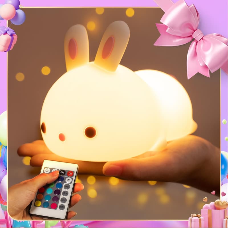 Kawaii Bunny Night Light with Timer for Kids' Room