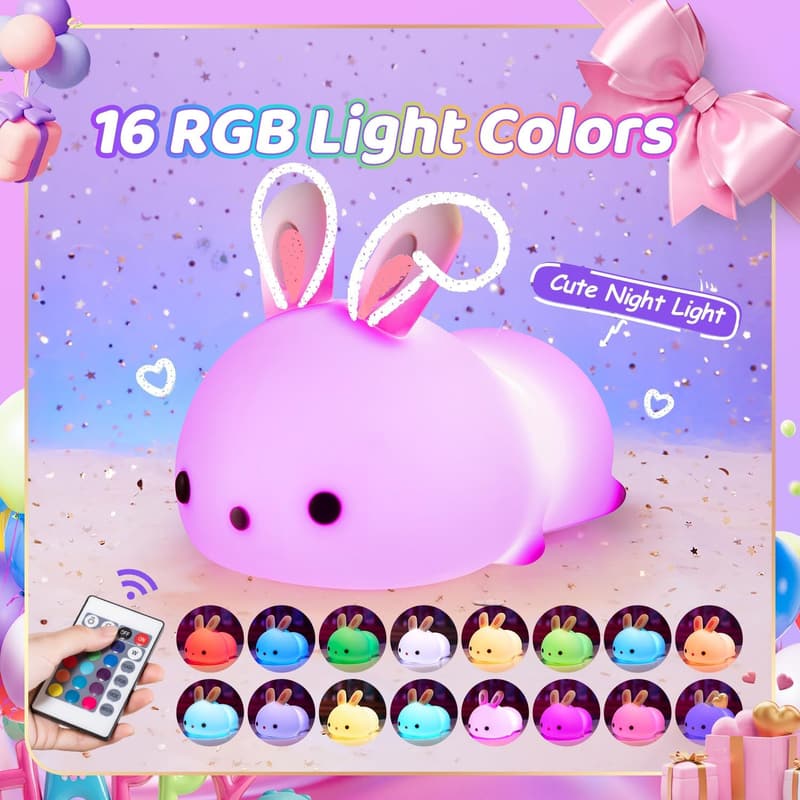 Kawaii Bunny Night Light with Timer for Kids' Room