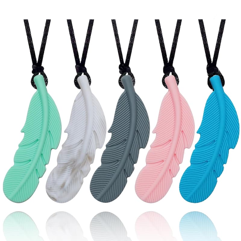Chewy Necklaces for Kids - 5 Pack Silicone Pendants for Autism