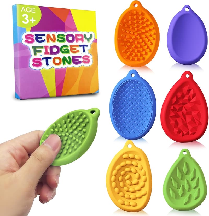 Silicone Fidget Worry Stones - 6 Pack for Kids & Adults