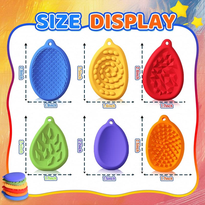 Silicone Fidget Worry Stones - 6 Pack for Kids & Adults