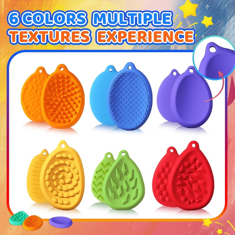 Silicone Fidget Worry Stones - 6 Pack for Kids & Adults