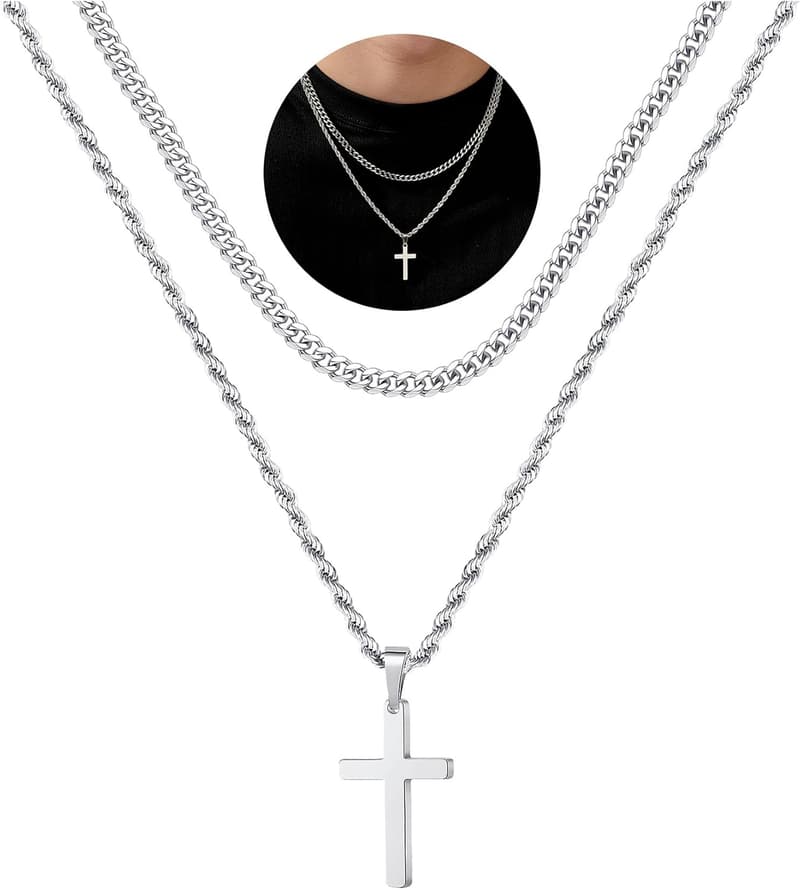 Men's Stainless Steel Cross Necklace - Simple Gift in Gold & Black