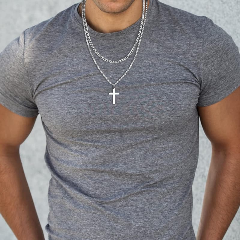 Men's Stainless Steel Cross Necklace - Simple Gift in Gold & Black