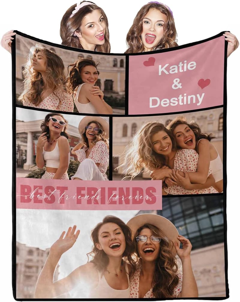 Personalized Photo Blanket for Best Friends - 8 Sizes Available