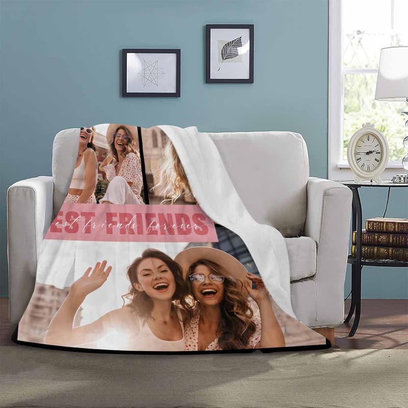 Personalized Photo Blanket for Best Friends - 8 Sizes Available