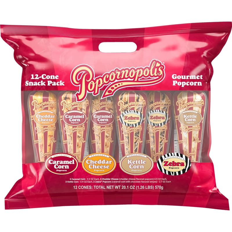 Gourmet Popcorn Snack Cone Variety Pack - 12 Flavors