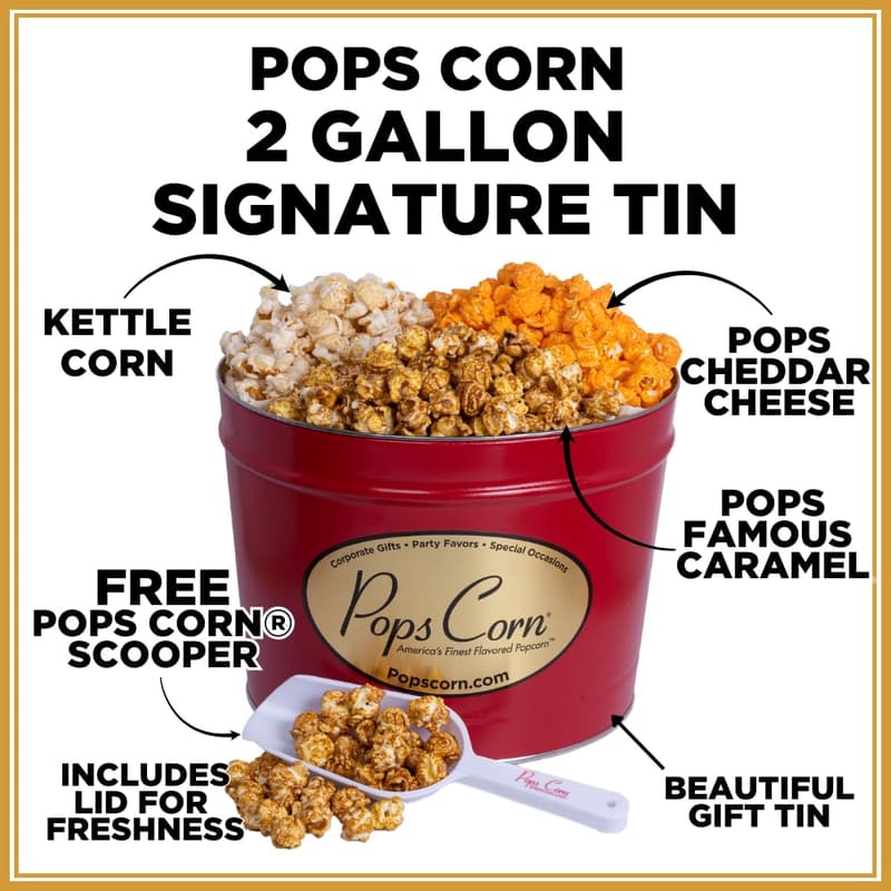Gourmet Popcorn Gift Tin - Large 2 Gallon - 3 Flavors for Appreciation