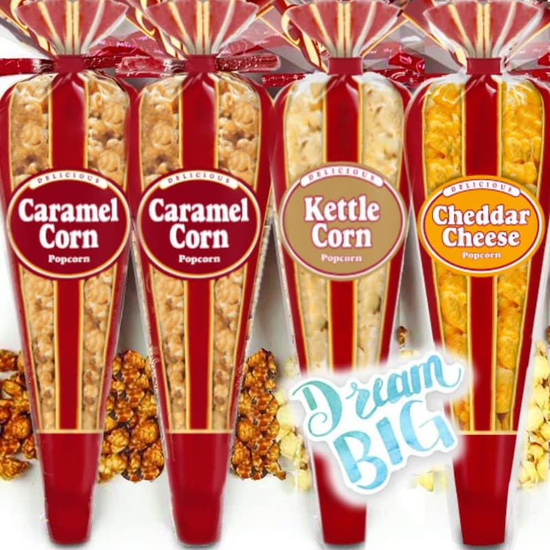 Gourmet Popcorn Mini Cones Gift Set with Inspirational Sticker