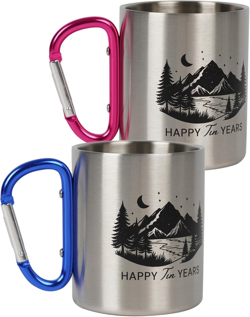 10th Anniversary Aluminum Mugs for Couples - 2-Pack Combo