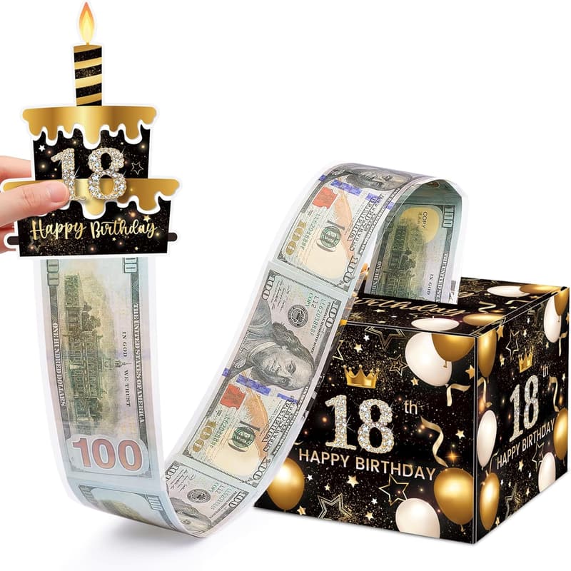 18th Birthday Cash Gift Box with 100 Transparent Bags
