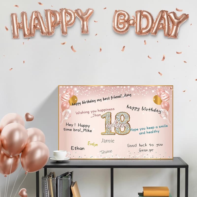 Pink Rose Gold 18th Birthday Card with Envelope for Girls
