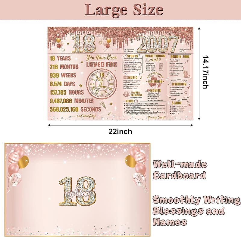 Pink Rose Gold 18th Birthday Card with Envelope for Girls