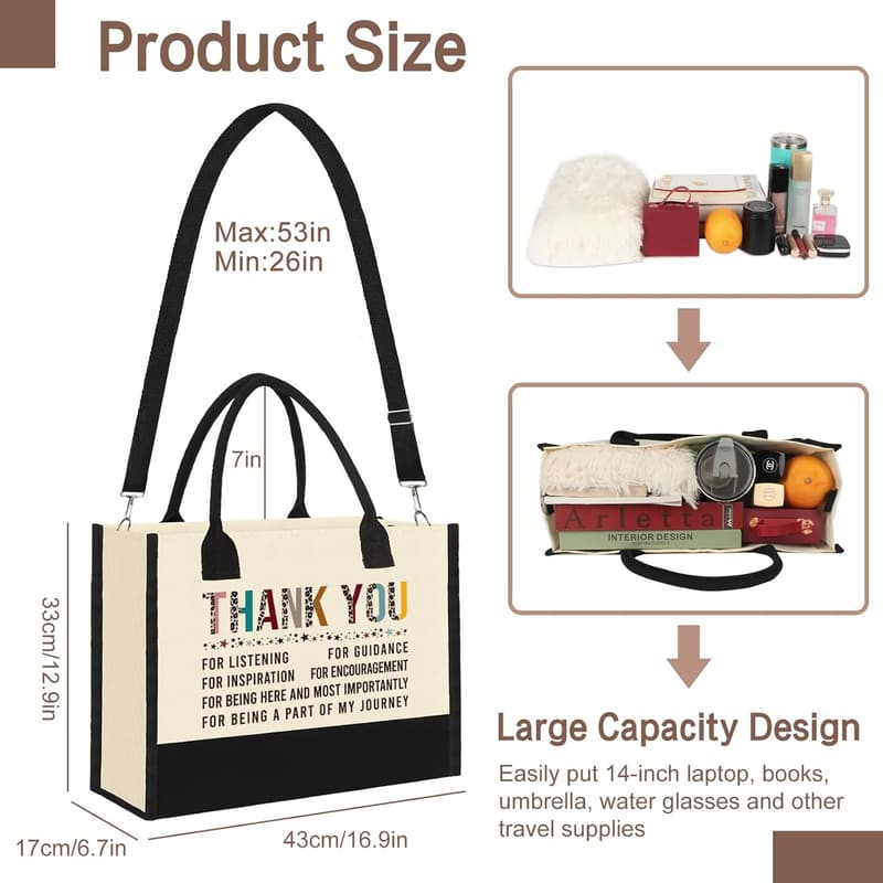 Thank You Gift Canvas Bag for Women - Teacher Appreciation
