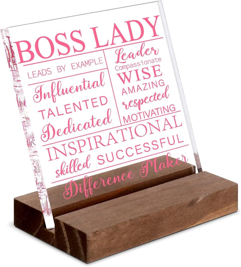 Boss Lady Acrylic Sign with Wood Base - Inspirational Gift for Women