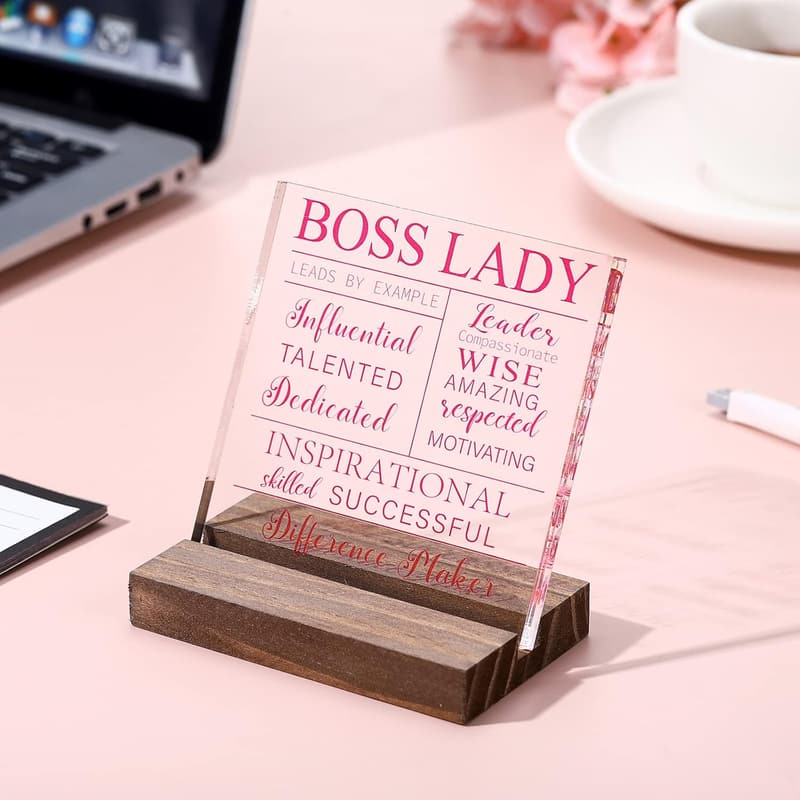 Boss Lady Acrylic Sign with Wood Base - Inspirational Gift for Women