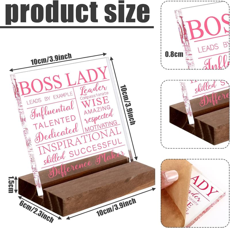 Boss Lady Acrylic Sign with Wood Base - Inspirational Gift for Women