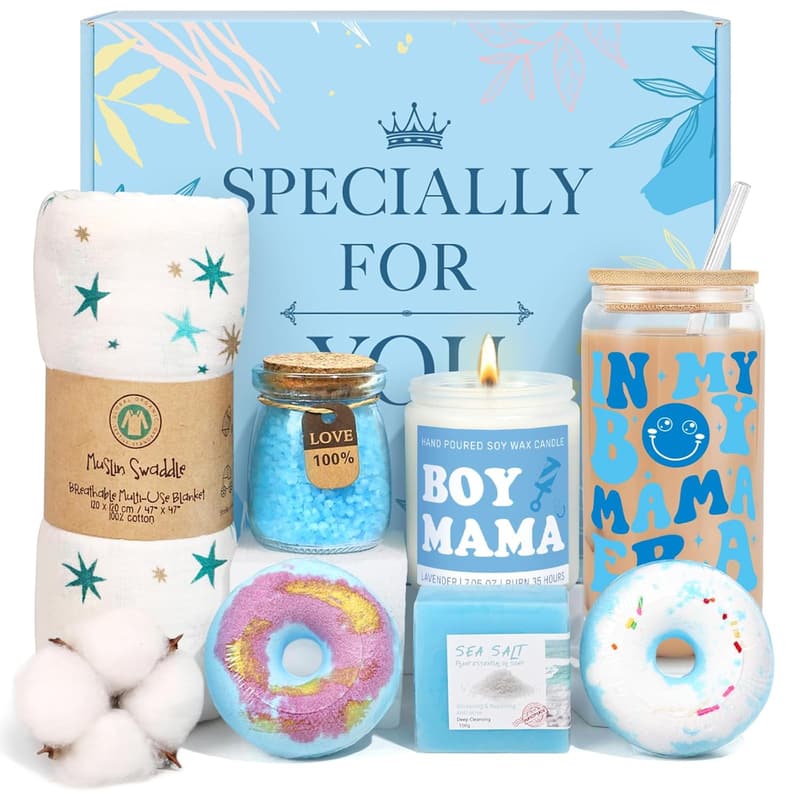 New Mom Care Package: Baby Boy Gift Basket for Baby Shower