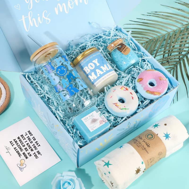 New Mom Care Package: Baby Boy Gift Basket for Baby Shower