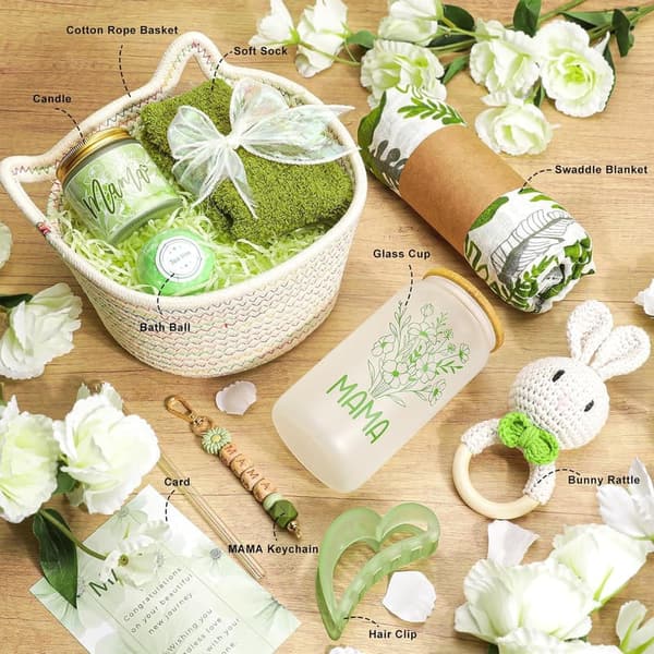 New Mom Care Basket: 9-Piece Baby Shower Gift Set