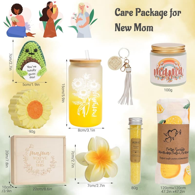 New Mom Self-Care Spa Gift Set with 12oz Glass Cup