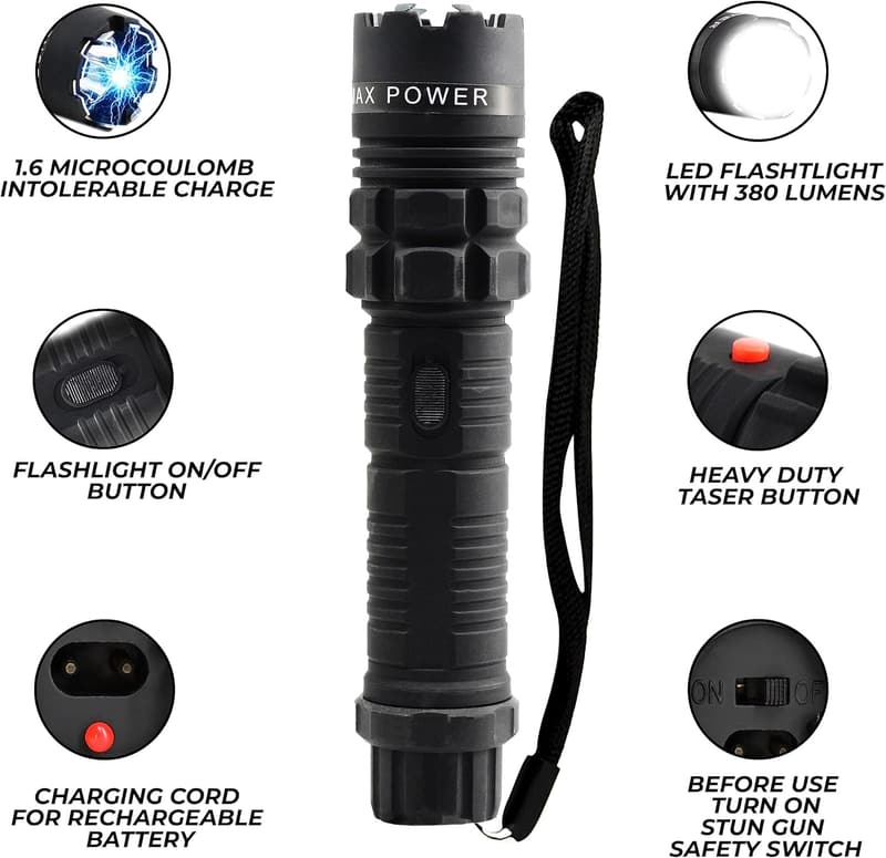 Heavy Duty Flashlight Stun Gun for Women - Rechargeable LED