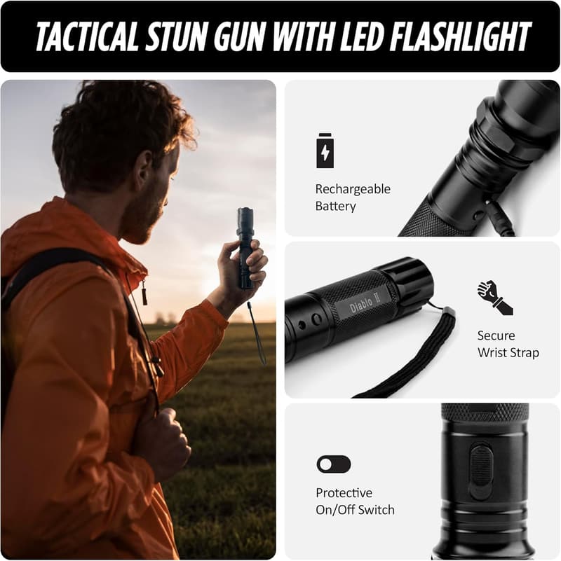 Tactical Stun Gun with LED Flashlight for Self Defense