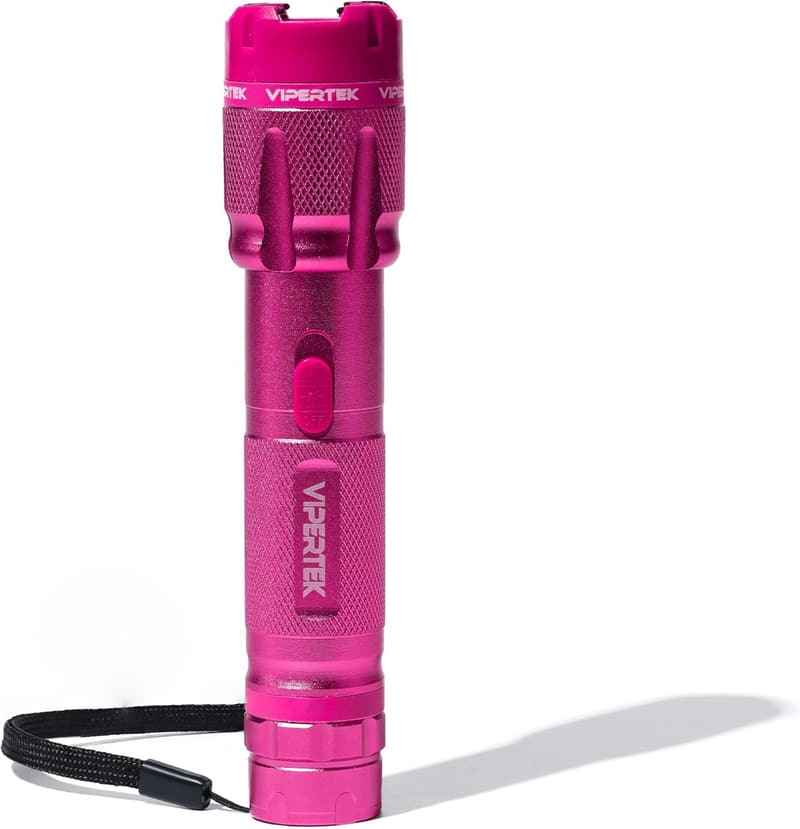 Rechargeable Pink Aluminum Stun Gun with LED Flashlight