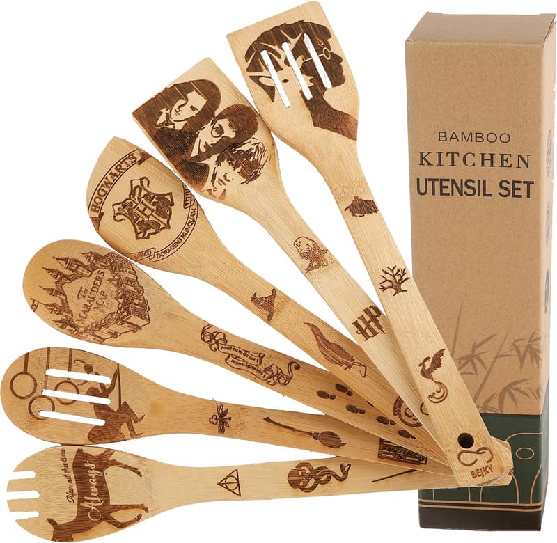 Organic Bamboo Cooking Spoons Set - 6-Pc Kitchen Gift for Her